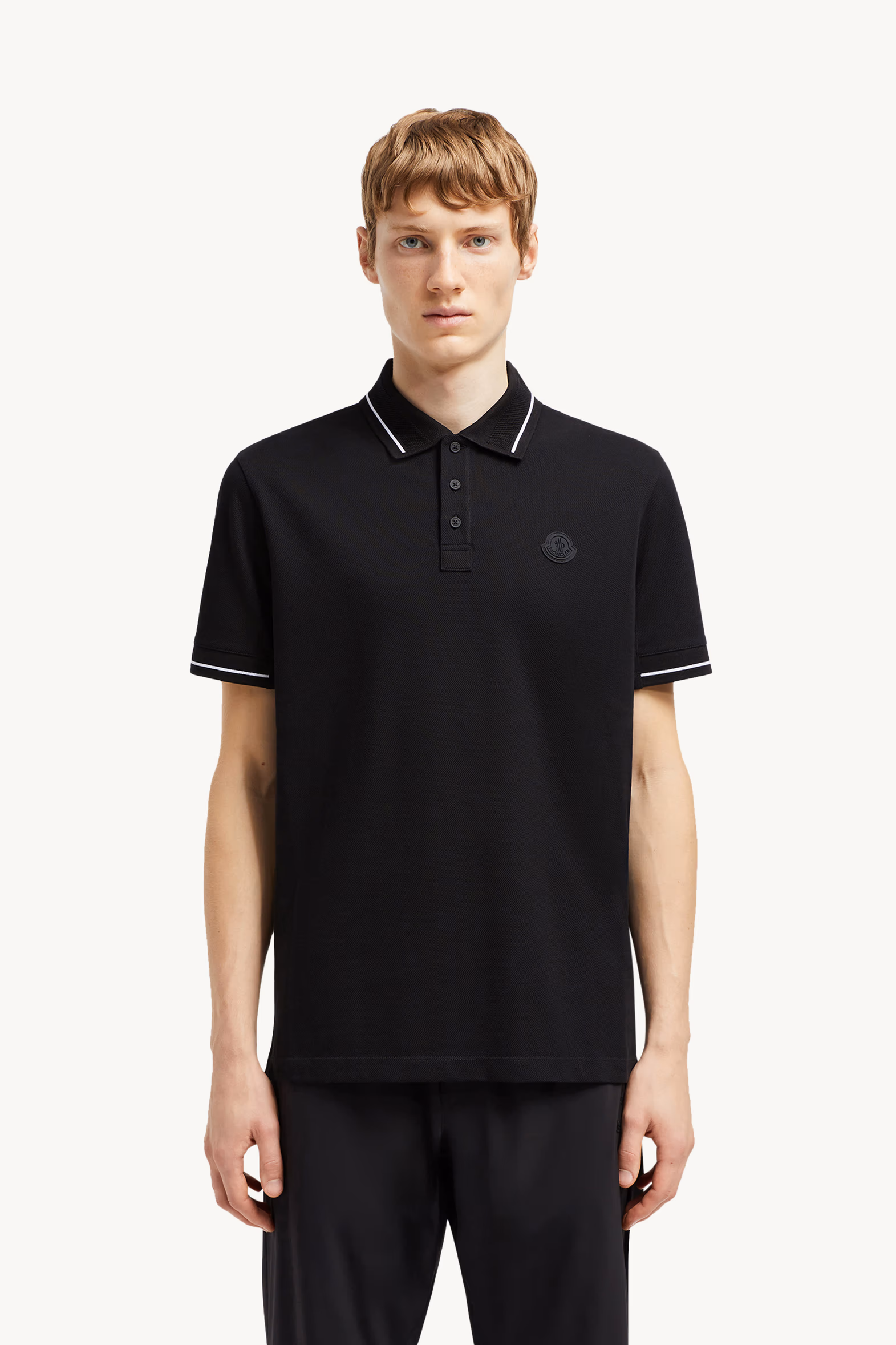 Polo en coton à empiècement logo Hommes Noir Moncler 3
